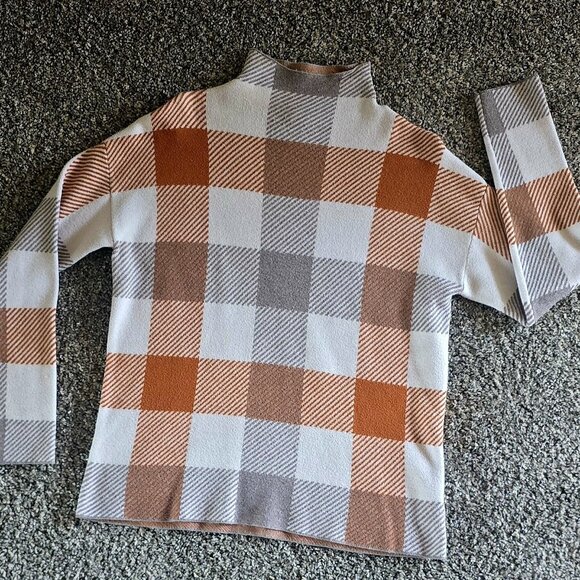 Tahari Mock Neck Plaid Sweater Neutral Colors Large - Picture 1 of 4